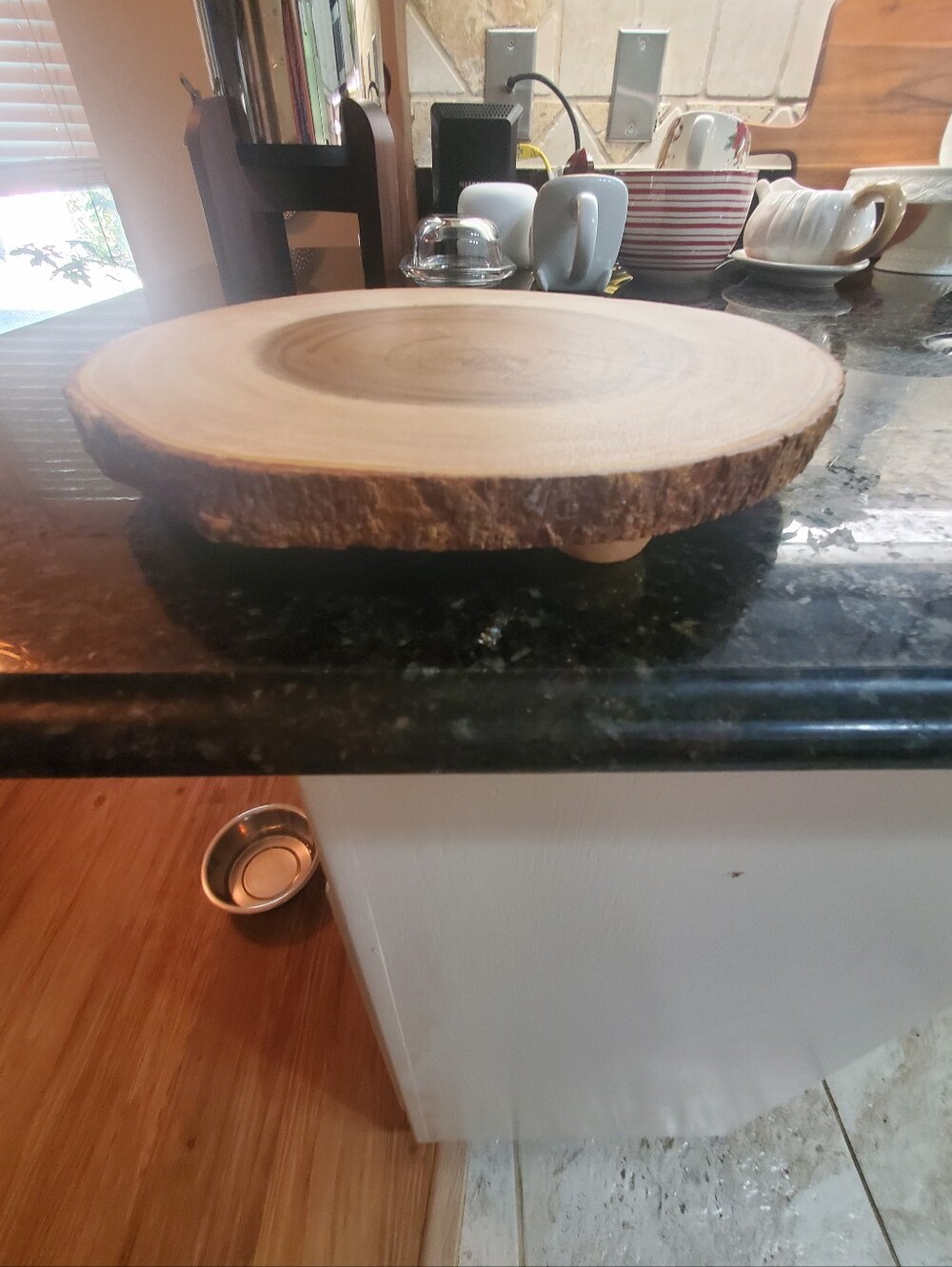 Natural Wood Edge Serving  Platter - Brown Or Decorating Platform Size 14x14 In.